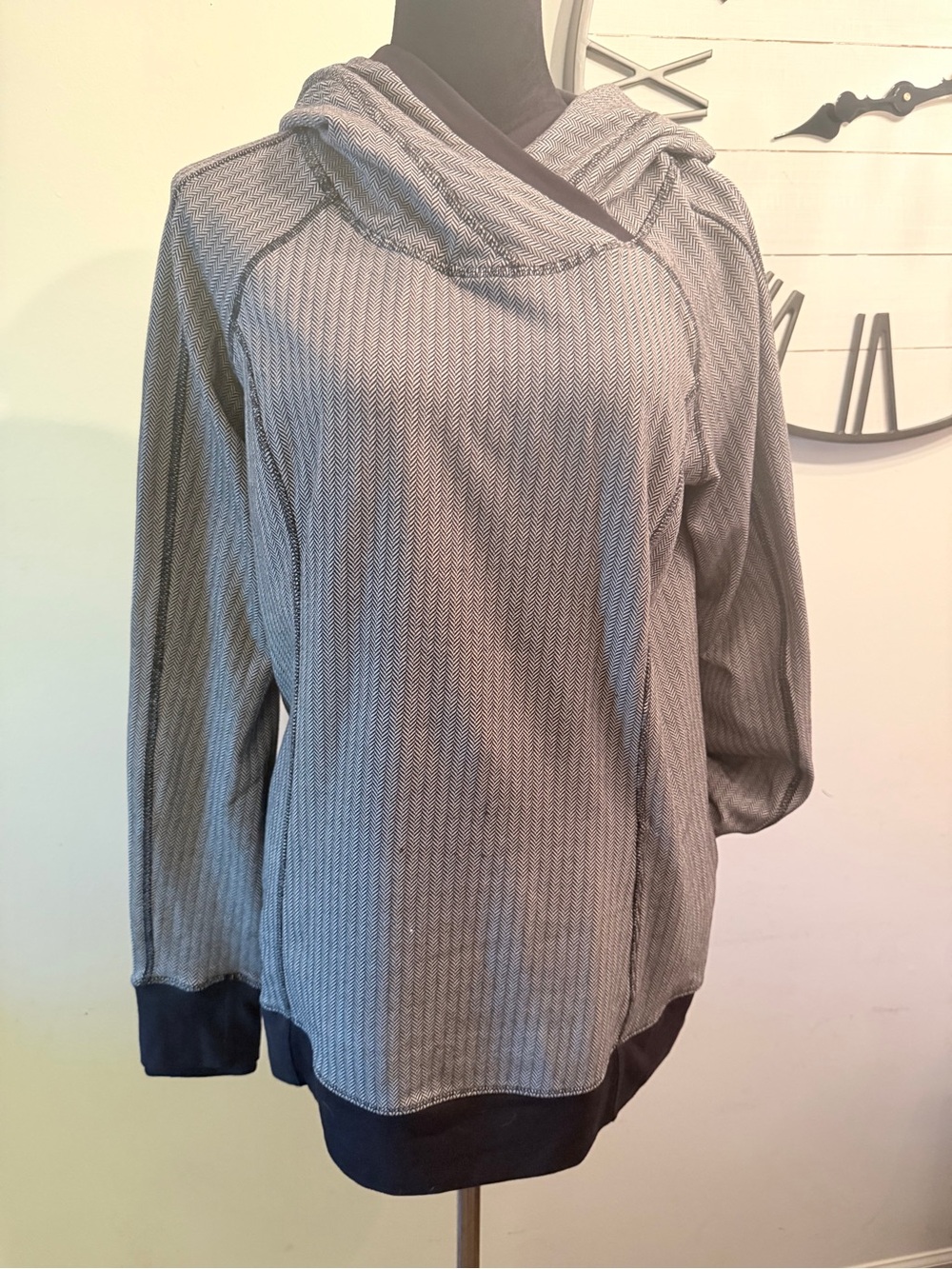 lululemon athletica Gray Hooded Cowl Sweater with Dark Trim